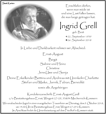 Anzeige von Ingrid Grell von  Blickpunkt Euskirchen 