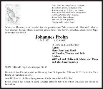 Anzeige von Johannes Frohn von  Werbepost 
