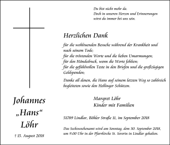 Anzeige von Johannes Löhr von Kölner Stadt-Anzeiger / Kölnische Rundschau / Express