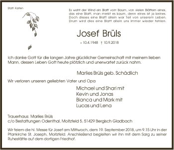 Anzeige von Josef Brüls von  Bergisches Sonntagsblatt 