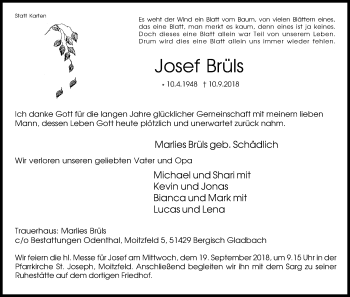 Anzeige von Josef Brüls von Kölner Stadt-Anzeiger / Kölnische Rundschau / Express