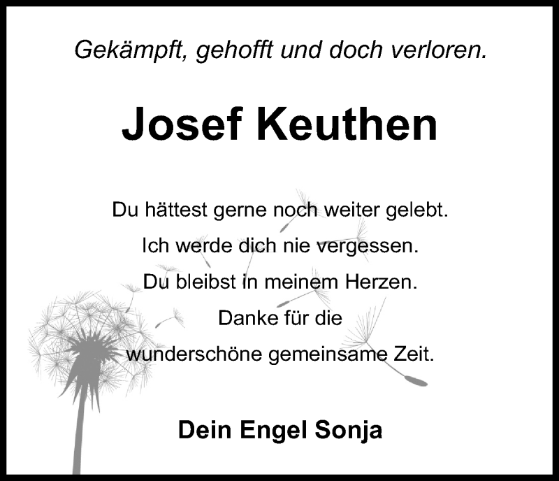  Traueranzeige für Josef Keuthen vom 08.09.2018 aus Kölner Stadt-Anzeiger / Kölnische Rundschau / Express