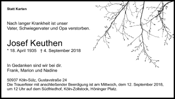 Anzeige von Josef Keuthen von Kölner Stadt-Anzeiger / Kölnische Rundschau / Express