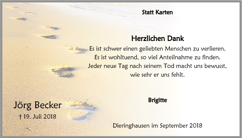 Traueranzeige für Jörg Becker vom 19.09.2018 aus  Anzeigen Echo 