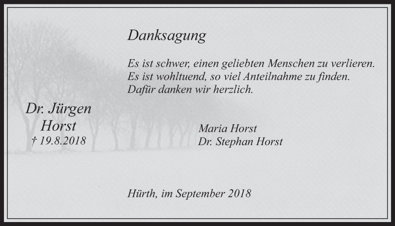  Traueranzeige für Jürgen Horst vom 26.09.2018 aus  Wochenende 