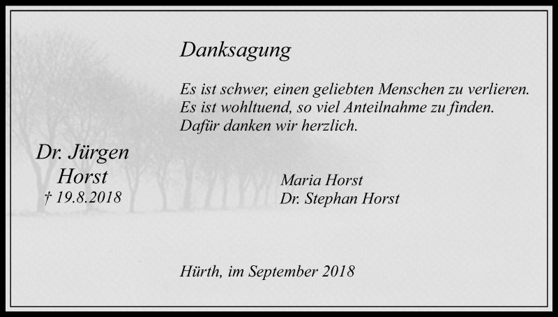  Traueranzeige für Jürgen Horst vom 22.09.2018 aus Kölner Stadt-Anzeiger / Kölnische Rundschau / Express