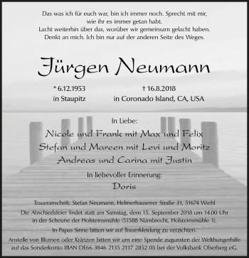 Anzeige von Jürgen Neumann von  Anzeigen Echo  Lokalanzeiger 