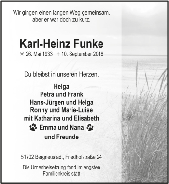 Anzeige von Karl-Heinz Funke von  Anzeigen Echo 