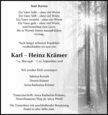 Anzeige von Karl-Heinz Krämer von Kölner Stadt-Anzeiger / Kölnische Rundschau / Express