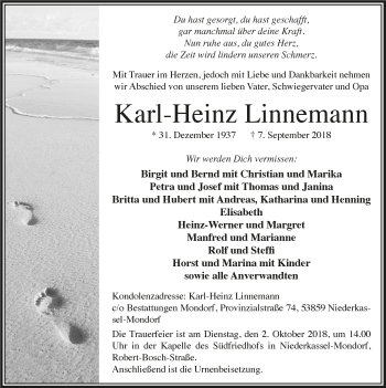 Anzeige von Karl-Heinz Linnemann von  Kölner Wochenspiegel  Extra Blatt 