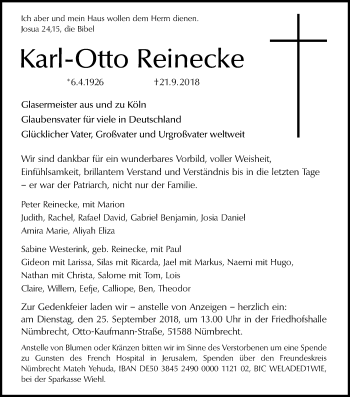 Anzeige von Karl-Otto Reinecke von Kölner Stadt-Anzeiger / Kölnische Rundschau / Express