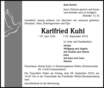 Anzeige von Karlfried Kuhl von Kölner Stadt-Anzeiger / Kölnische Rundschau / Express