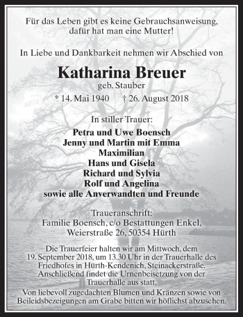 Anzeige von Katharina Breuer von  Wochenende 