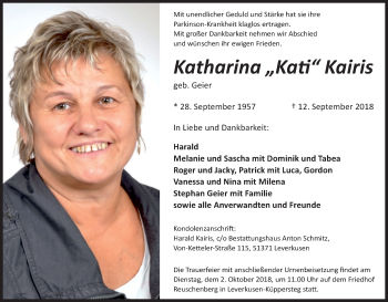 Anzeige von Katharina Kairis von Kölner Stadt-Anzeiger / Kölnische Rundschau / Express