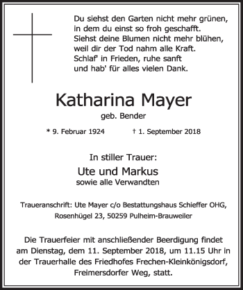 Anzeige von Katharina Mayer von  Sonntags-Post 