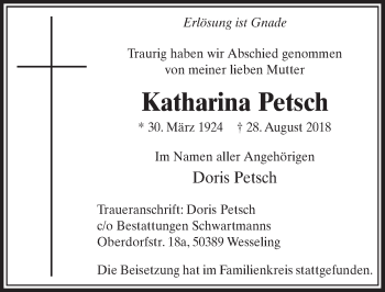 Anzeige von Katharina Petsch von  Schlossbote/Werbekurier 
