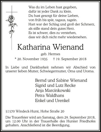 Anzeige von Katharina Wienand von  Extra Blatt 