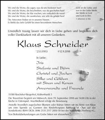 Anzeige von Klaus Schneider von Kölner Stadt-Anzeiger / Kölnische Rundschau / Express