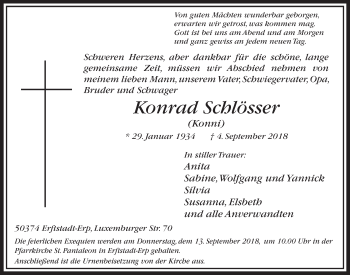 Anzeige von Konrad Schlösser von  Sonntags-Post 