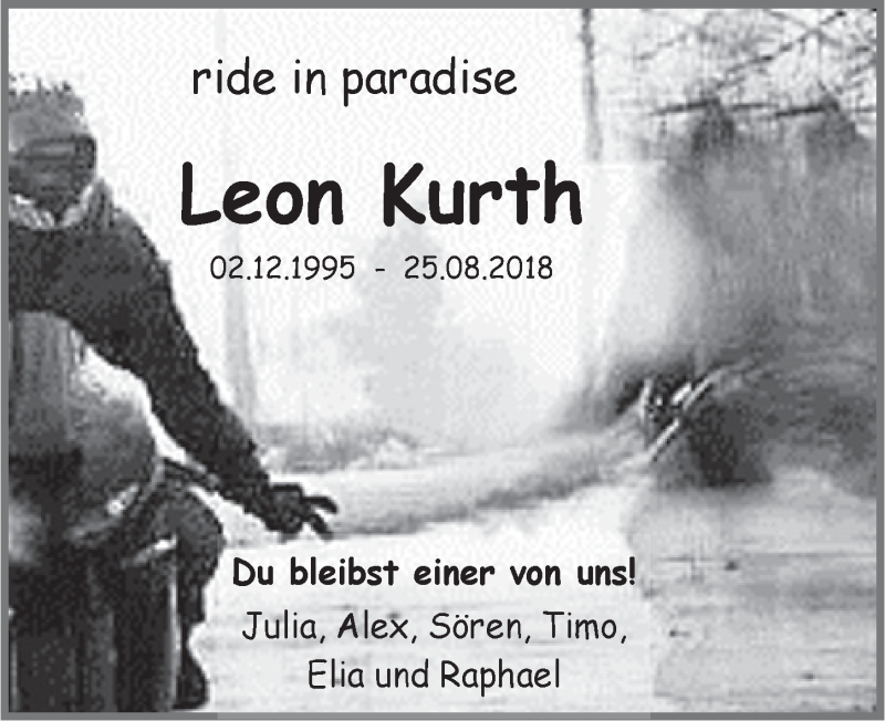  Traueranzeige für Leon Kurth vom 08.09.2018 aus  Blickpunkt Euskirchen 