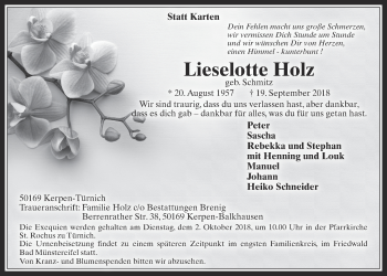 Anzeige von Lieselotte Holz von  Werbepost 