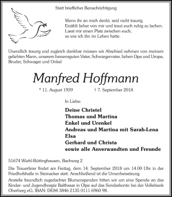 Anzeige von Manfred Hoffmann von  Anzeigen Echo 