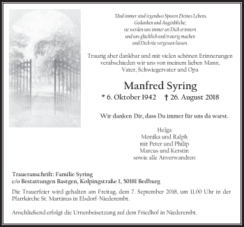 Anzeige von Manfred Syring von  Werbepost 