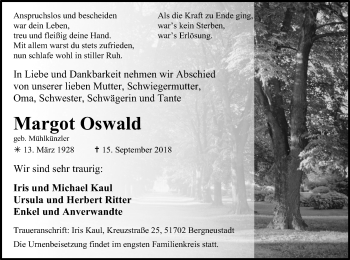 Anzeige von Margot Oswald von Kölner Stadt-Anzeiger / Kölnische Rundschau / Express