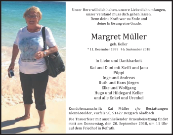 Anzeige von Margret Müller von Kölner Stadt-Anzeiger / Kölnische Rundschau / Express