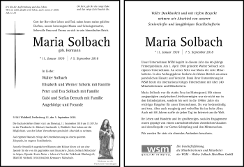 Anzeige von Maria Solbach von Kölner Stadt-Anzeiger / Kölnische Rundschau / Express