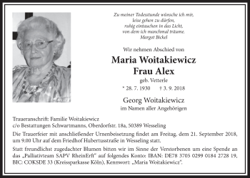 Anzeige von Maria Woitakiewicz von  Schlossbote/Werbekurier 
