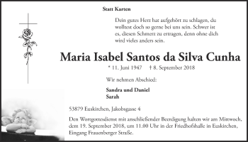 Anzeige von Maria Isabel Santos da Silva Cunha von  Blickpunkt Euskirchen 
