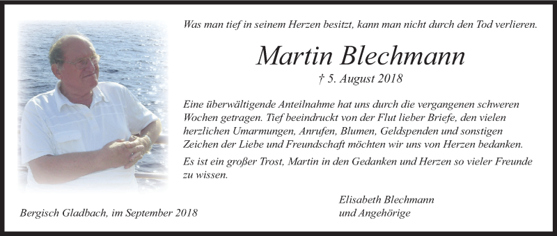  Traueranzeige für Martin Blechmann vom 29.09.2018 aus Kölner Stadt-Anzeiger / Kölnische Rundschau / Express