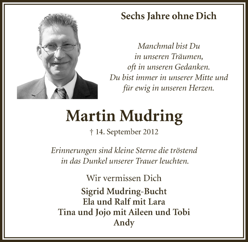  Traueranzeige für Martin Mudring vom 12.09.2018 aus  Bergisches Handelsblatt 
