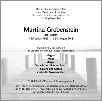 Anzeige von Martina Grebenstein von Kölner Stadt-Anzeiger / Kölnische Rundschau / Express