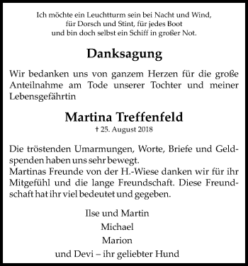 Anzeige von Martina Treffenfeld von Kölner Stadt-Anzeiger / Kölnische Rundschau / Express