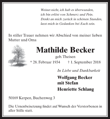 Anzeige von Mathilde Becker von  Werbepost 