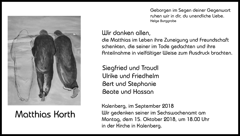  Traueranzeige für Matthias Korth vom 29.09.2018 aus Kölner Stadt-Anzeiger / Kölnische Rundschau / Express