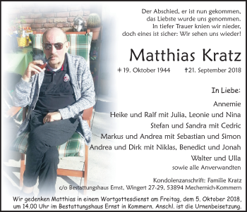 Anzeige von Matthias Kratz von  Blickpunkt Euskirchen 