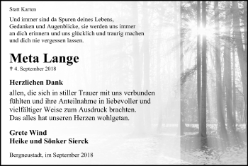 Anzeige von Meta Lange von Kölner Stadt-Anzeiger / Kölnische Rundschau / Express