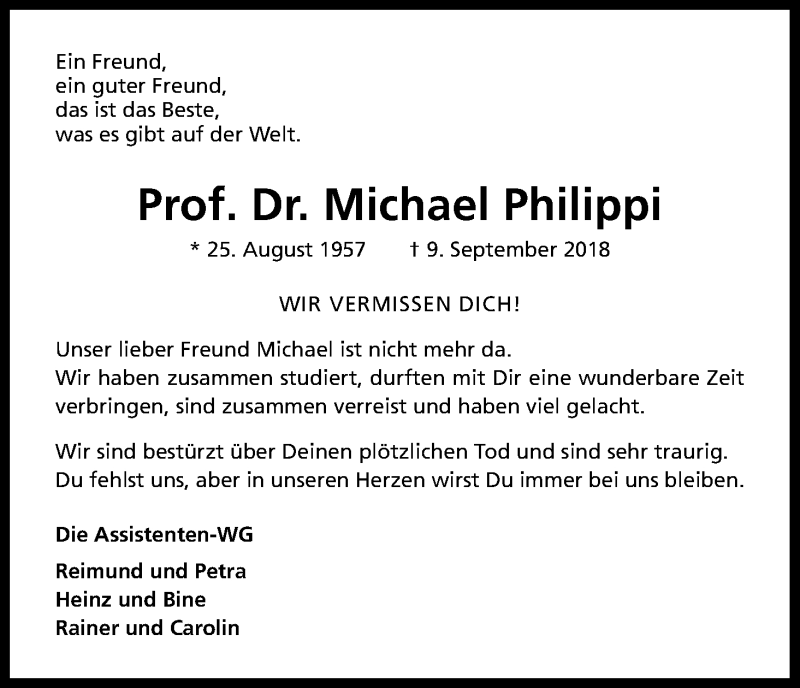  Traueranzeige für Michael Philippi vom 15.09.2018 aus Kölner Stadt-Anzeiger / Kölnische Rundschau / Express