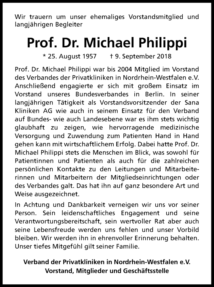  Traueranzeige für Michael Philippi vom 19.09.2018 aus Kölner Stadt-Anzeiger / Kölnische Rundschau / Express