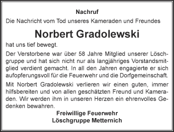Anzeige von Norbert Gradolewski von  Blickpunkt Euskirchen 