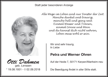 Anzeige von Otti Dahmen von  Sonntags-Post 