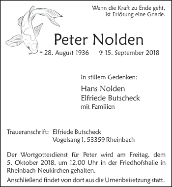 Anzeige von Peter Nolden von  Schaufenster/Blickpunkt 