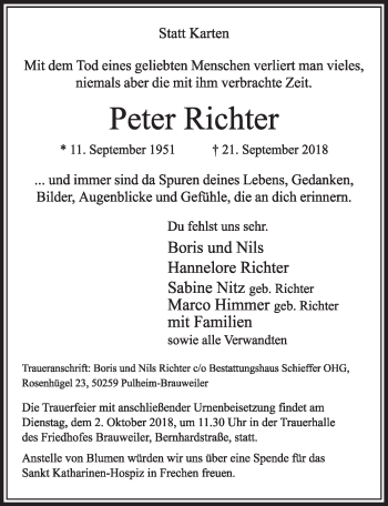 Anzeige von Peter Richter von  Sonntags-Post 