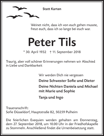 Anzeige von Peter Tils von  Sonntags-Post 