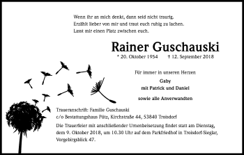 Anzeige von Rainer Guschauski von Kölner Stadt-Anzeiger / Kölnische Rundschau / Express