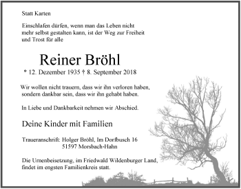 Anzeige von Reiner Bröhl von  Lokalanzeiger 