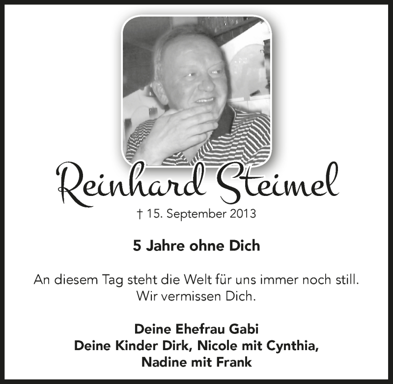  Traueranzeige für Reinhard Steimel vom 12.09.2018 aus  Lokalanzeiger 